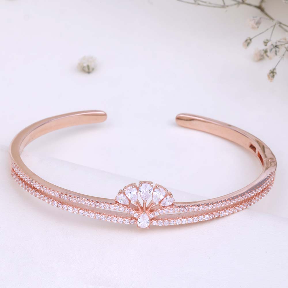 Shop Premium CZ Rose Gold Kada Online | 92.5 Silver| Classic