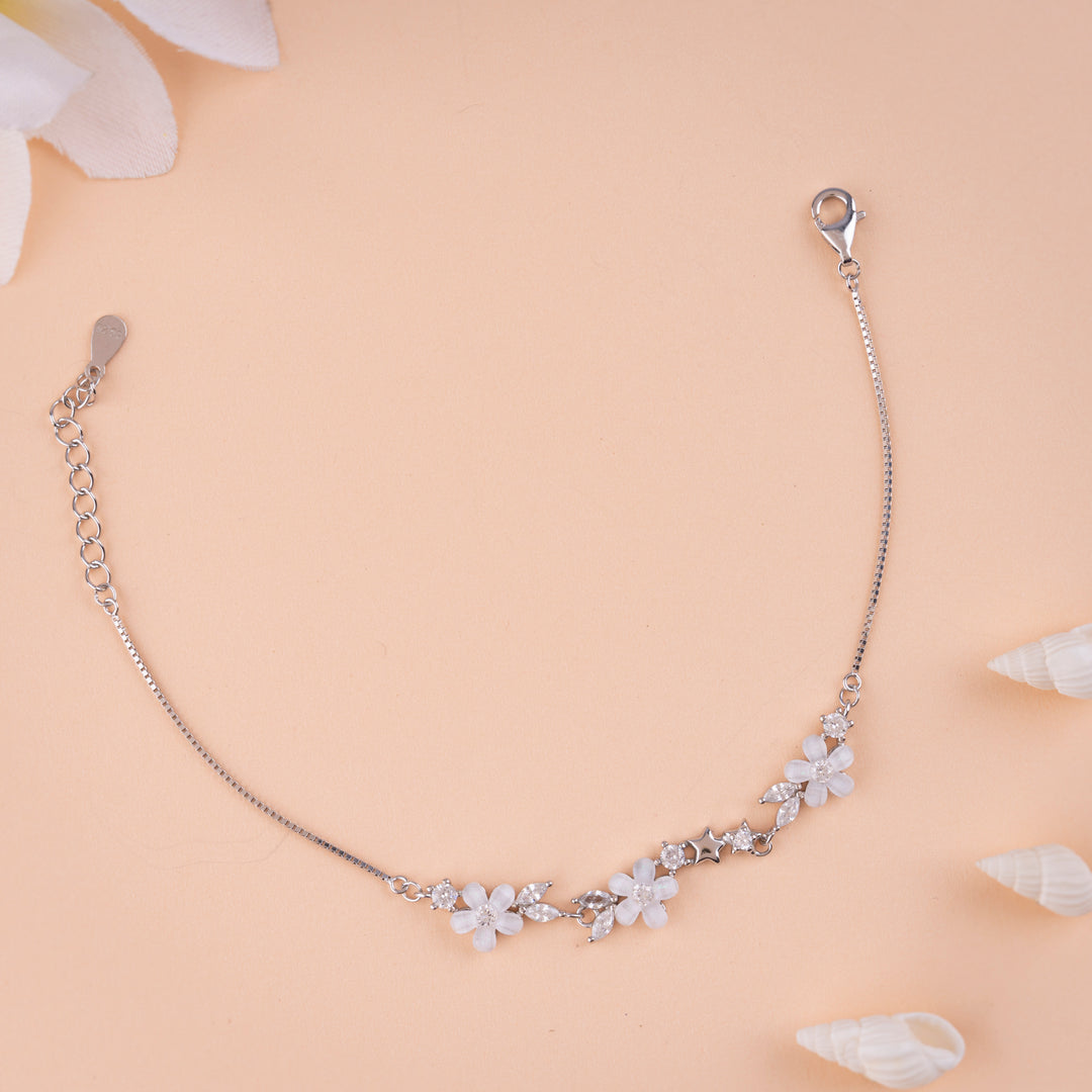 Silver Bracelet MOP and CZ Stone | 925 Silver Bracelet| Party Wear