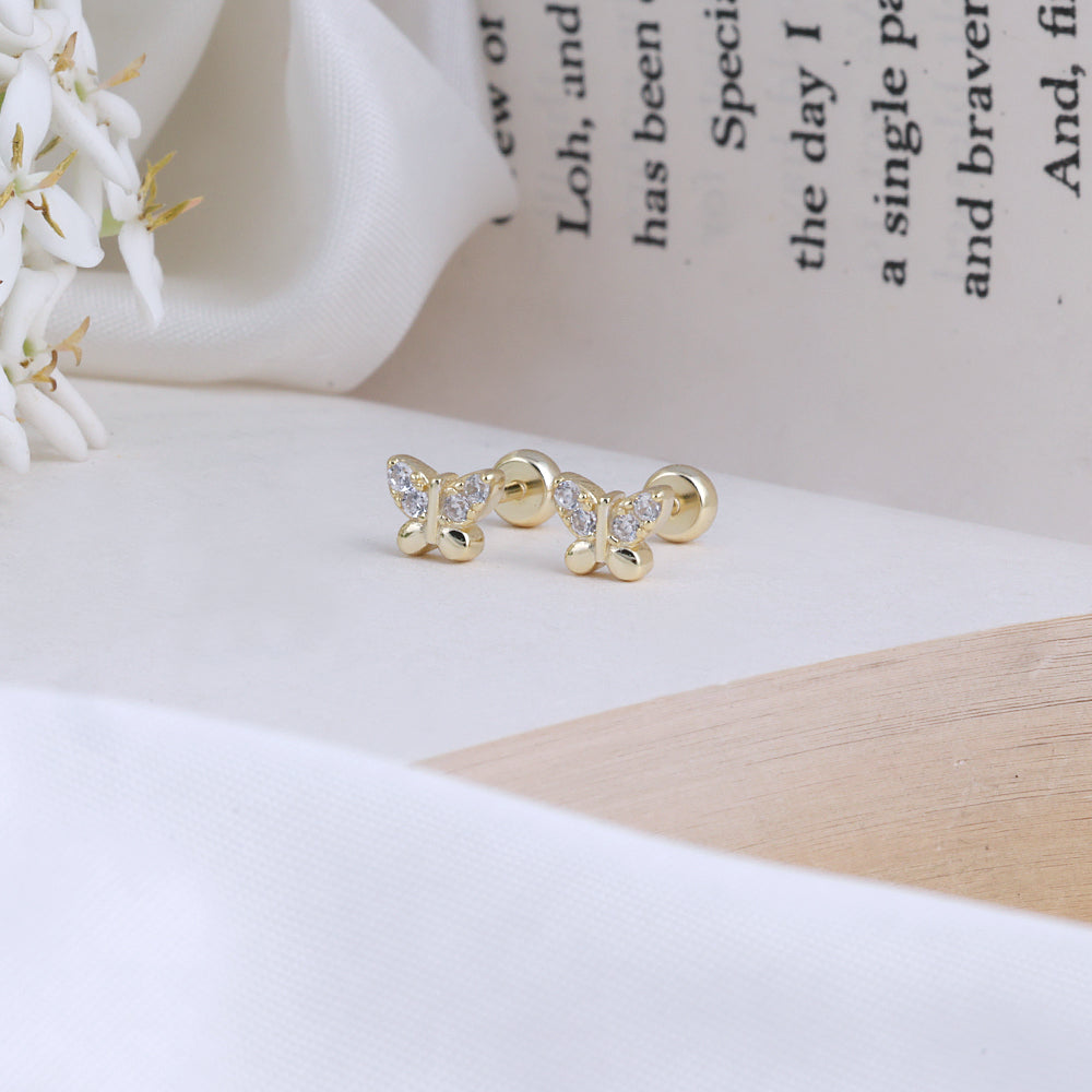Silver Gold Plated Second Stud Earrings — Stone Studded Collection