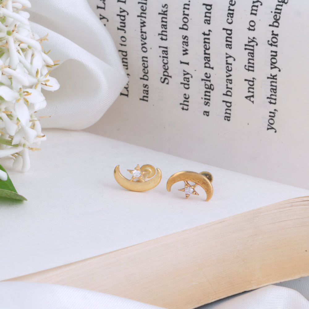 Silver Gold Plated Second Stud Earrings for Women — Stone Studded Look