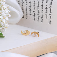Silver Gold Plated Second Stud Earrings for Women — Stone Studded Look