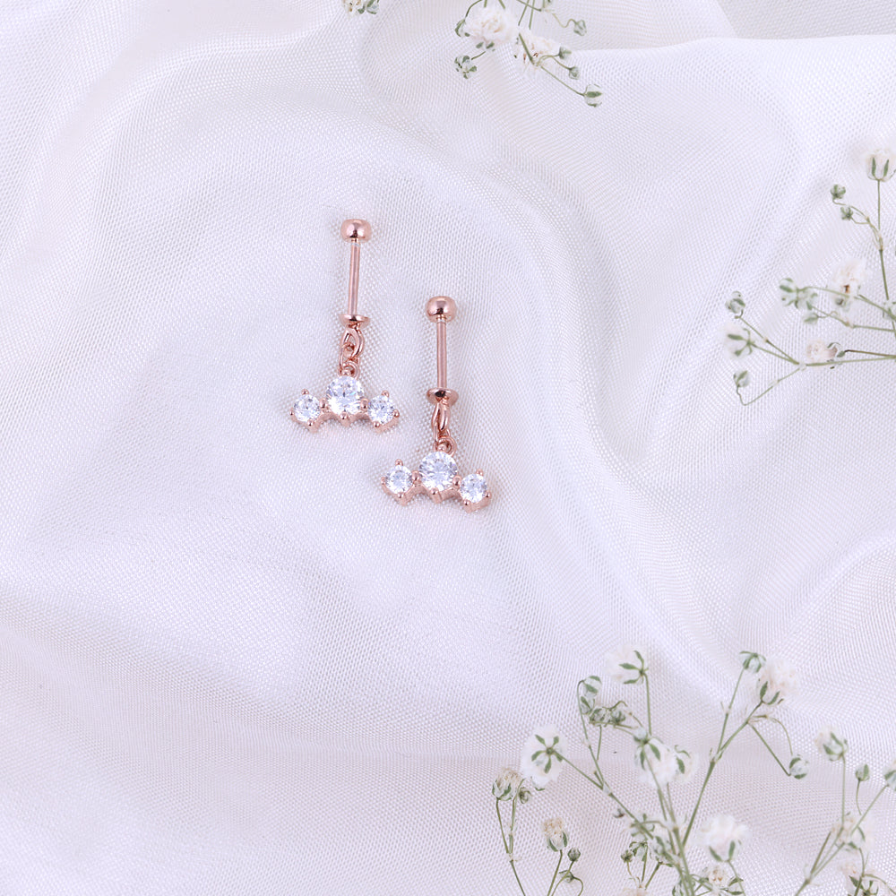 Silver Rose Gold Bugadi Earrings | CZ Stone