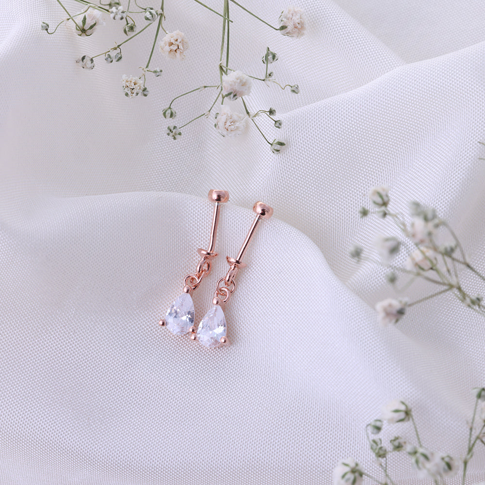 Silver Rose Gold CZ Koppu Earrings