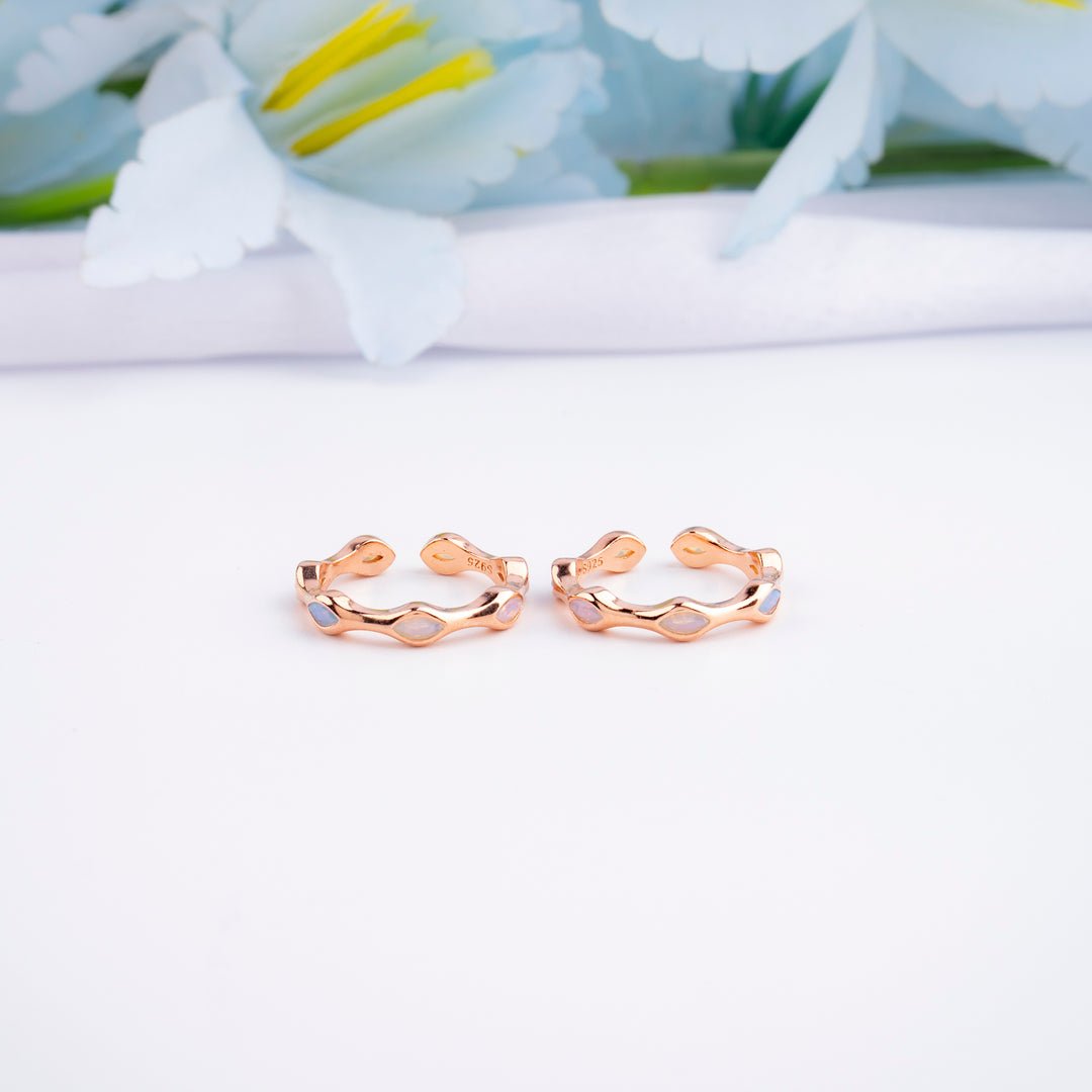 Silver Rose Gold CZ,MOP Toe Ring for Women