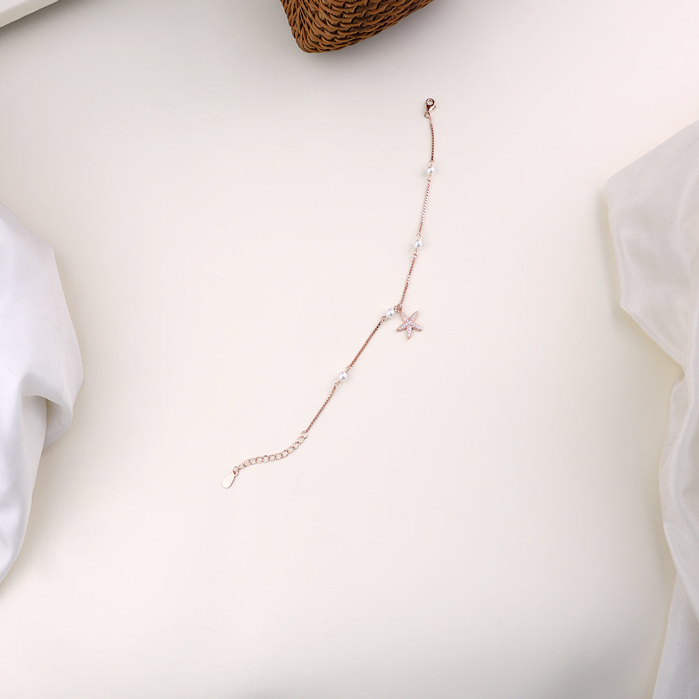 Silver Rose Gold Pearl Bracelet Design for Women| Party Wear