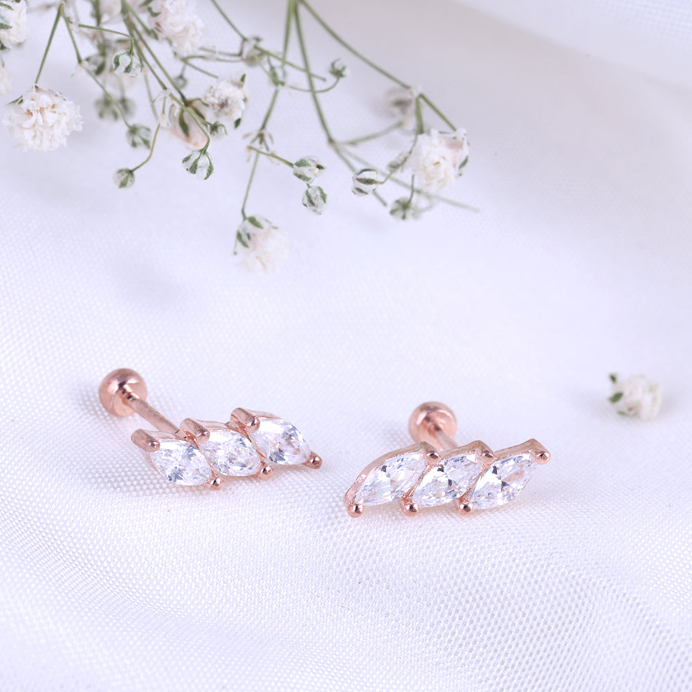 Silver Rose Gold Second Stud Earrings | Contemporary Style