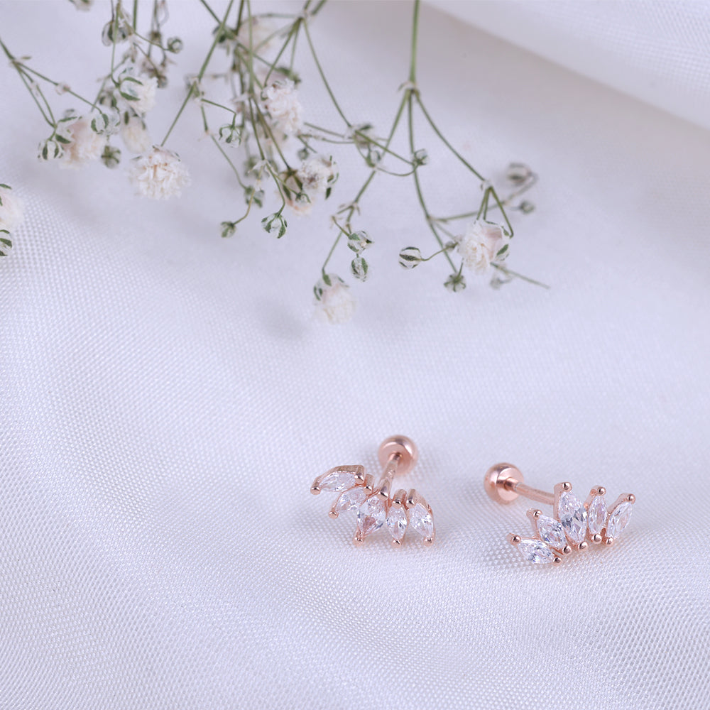 Silver Rose Gold Second Stud Earrings | Daily Wear Style