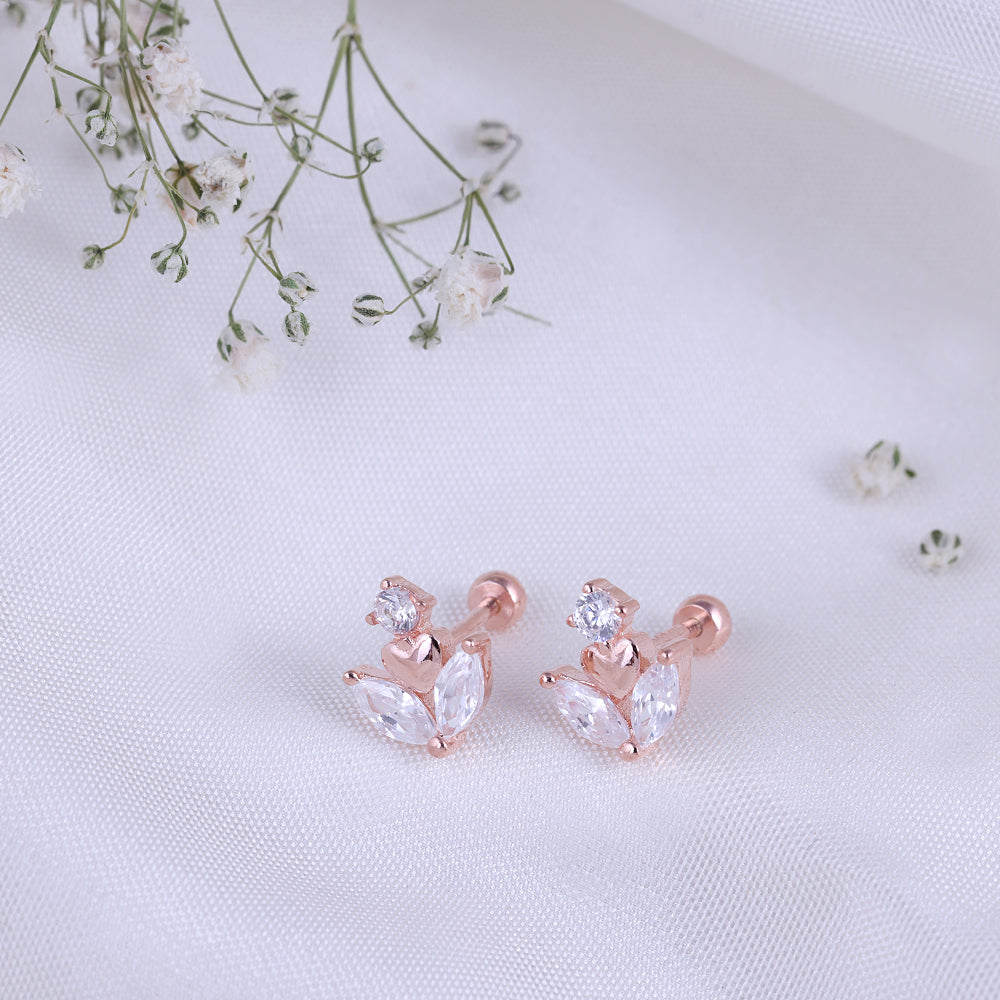 Silver Rose Gold Second Stud Earrings — Stone Studded Collection