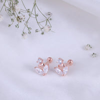 Silver Rose Gold Second Stud Earrings — Stone Studded Collection