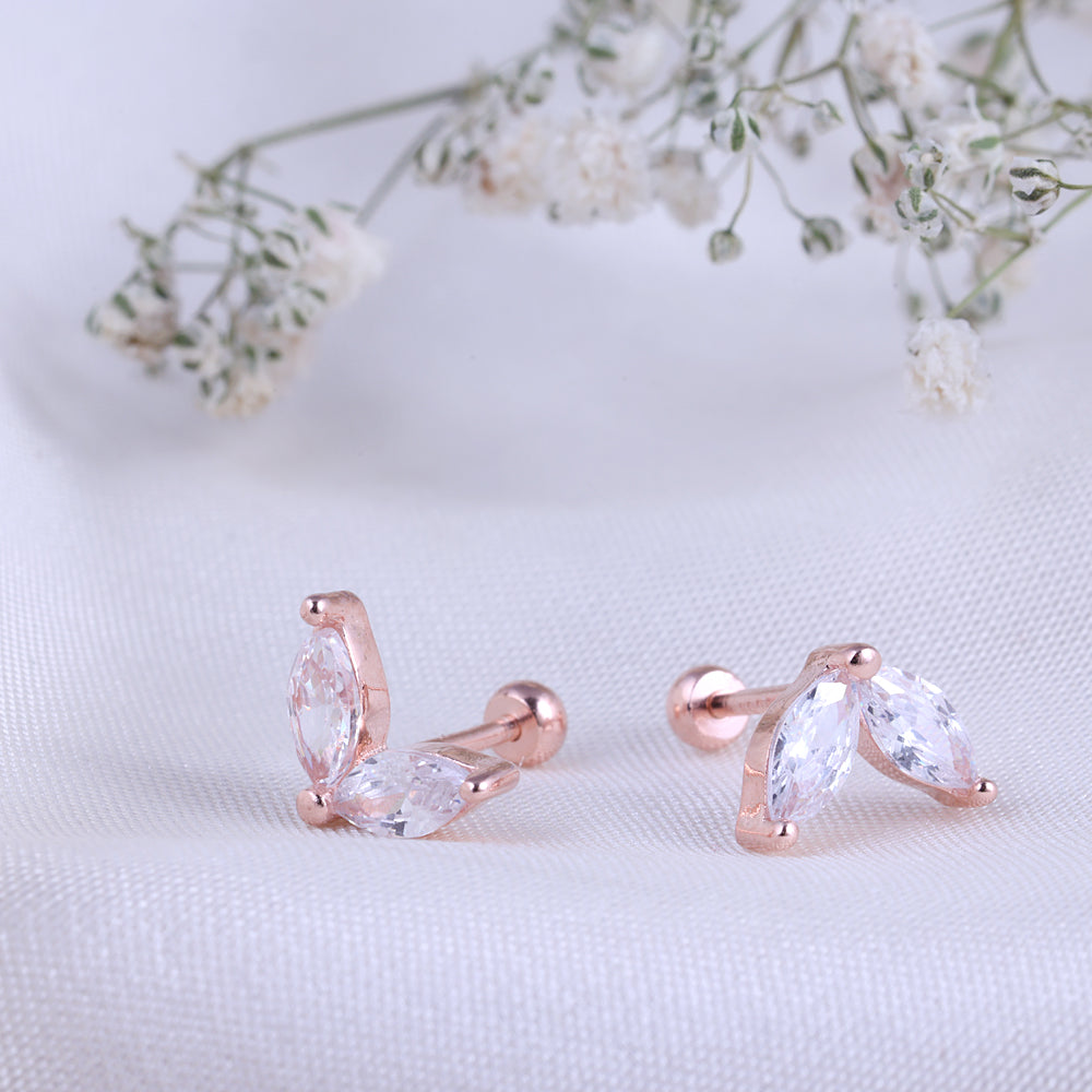 Silver Rose Gold Second Stud Earrings with Office Wear Design