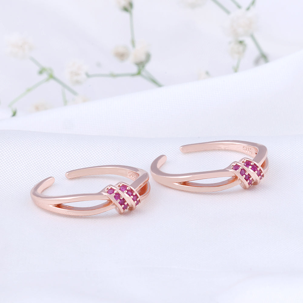Silver Rose Gold Toe Ring with CZ Stone | Classic Jewellery
