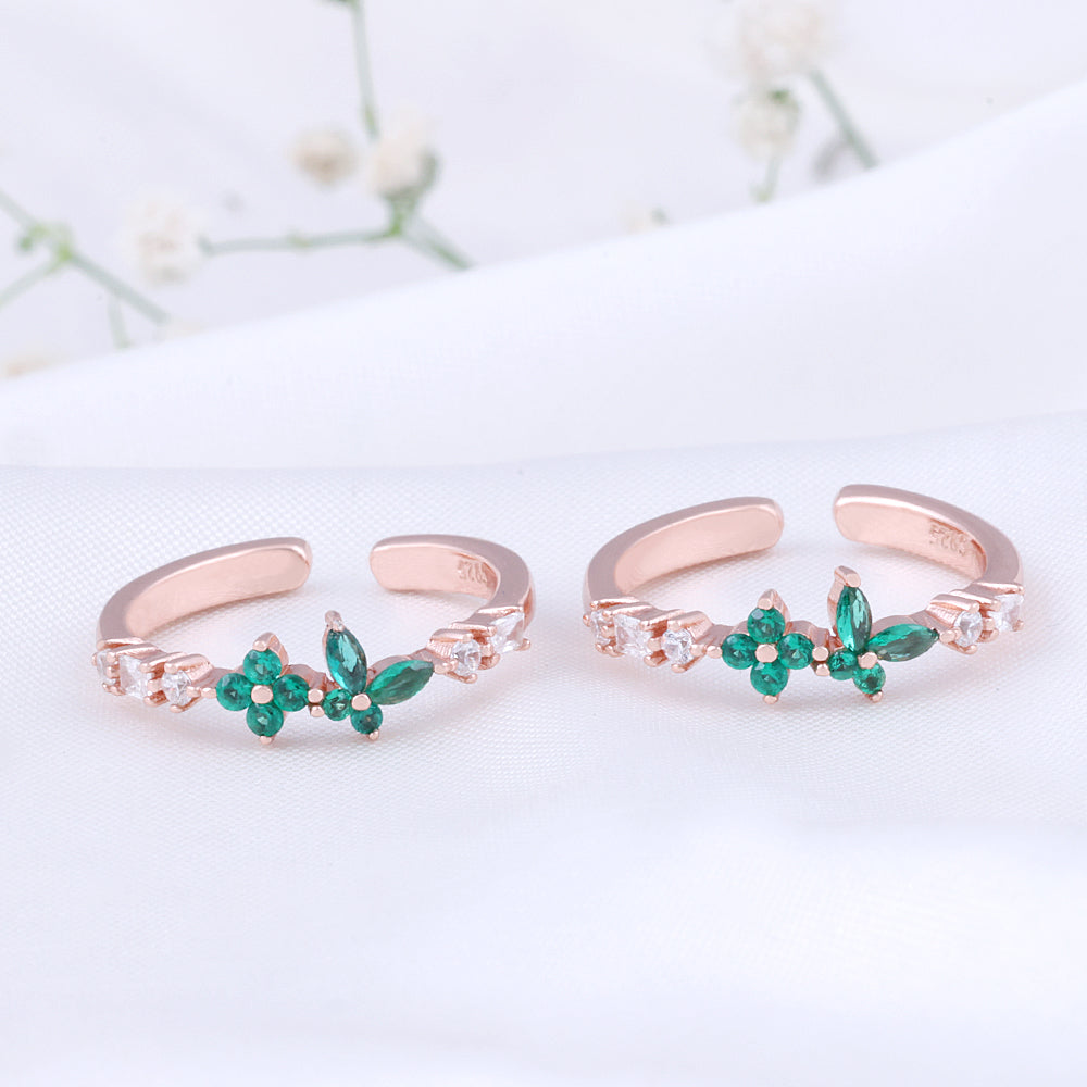 Silver Rose Gold Toe Ring with CZ Stone | Designer Jewellery