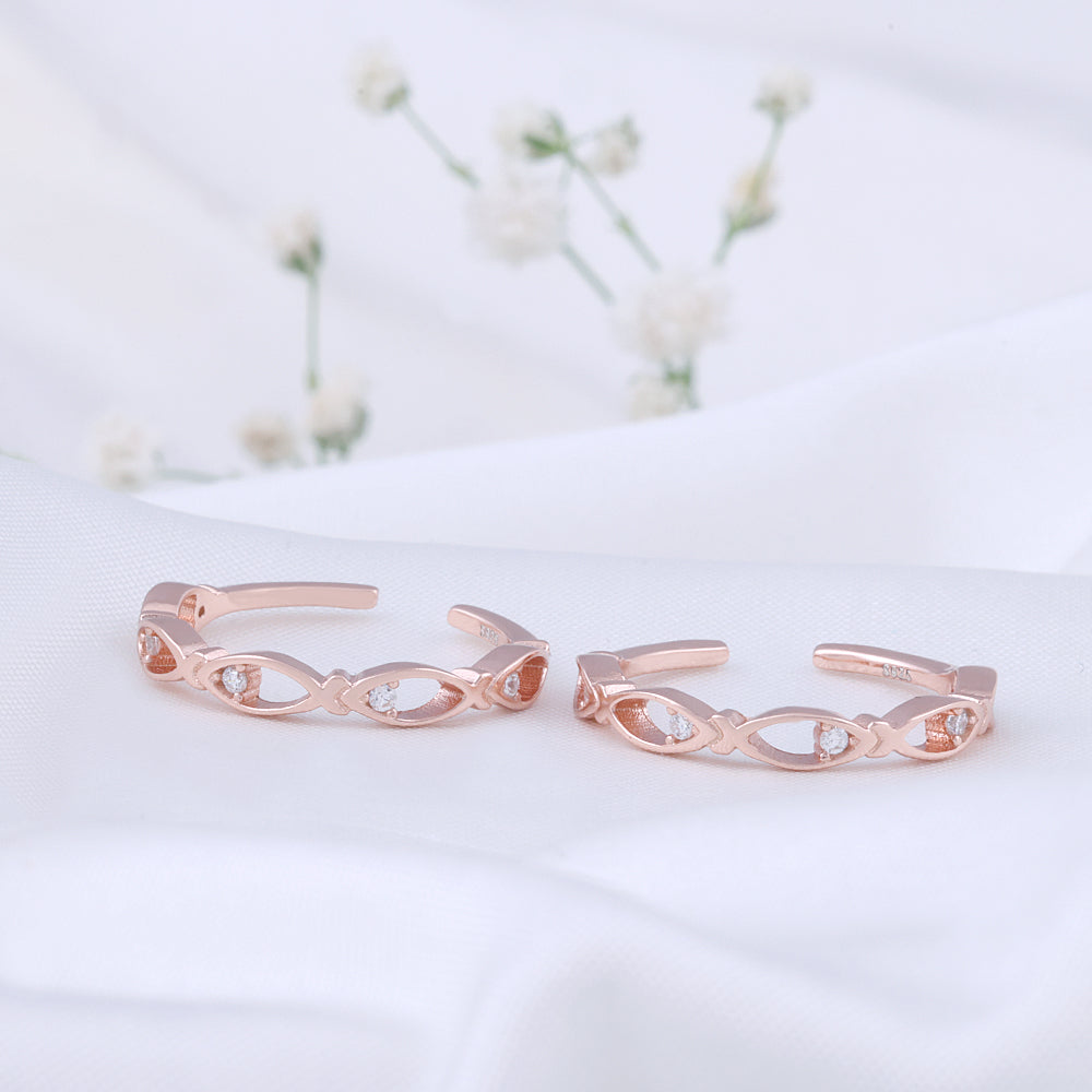 Silver Rose Gold Toe Ring with CZ Stone | Festive Jewellery