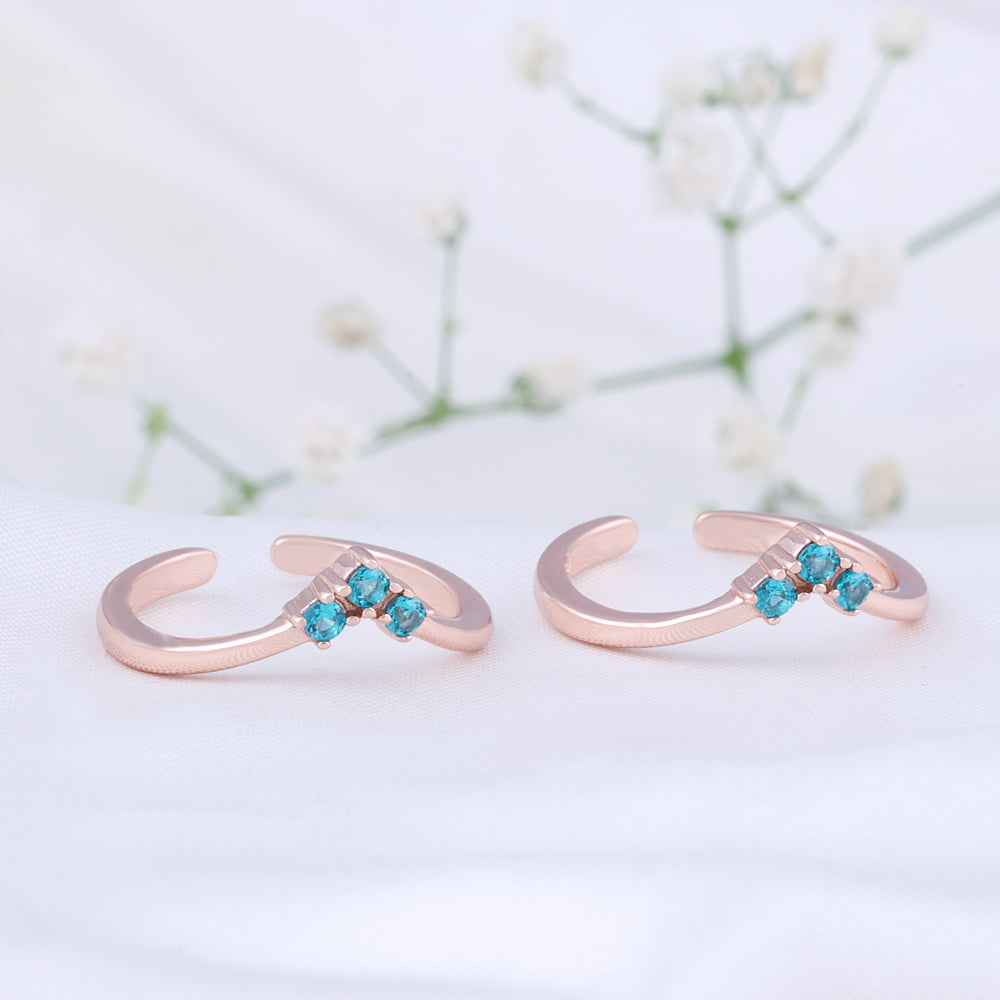 Silver Rose Gold Toe Ring with CZ Stone | Fine Finish Jewellery