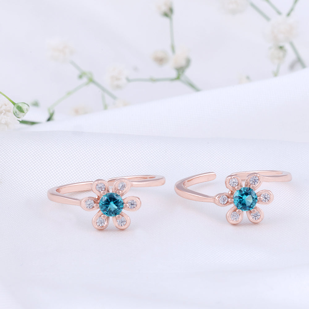 Silver Rose Gold Toe Ring with CZ Stone | Lightweight Jewellery