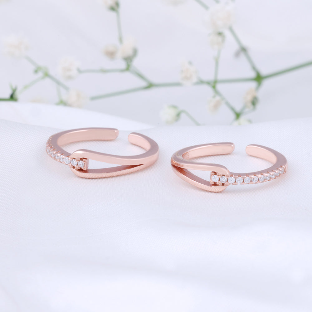 Silver Rose Gold Toe Ring with CZ Stone | Modern Jewellery
