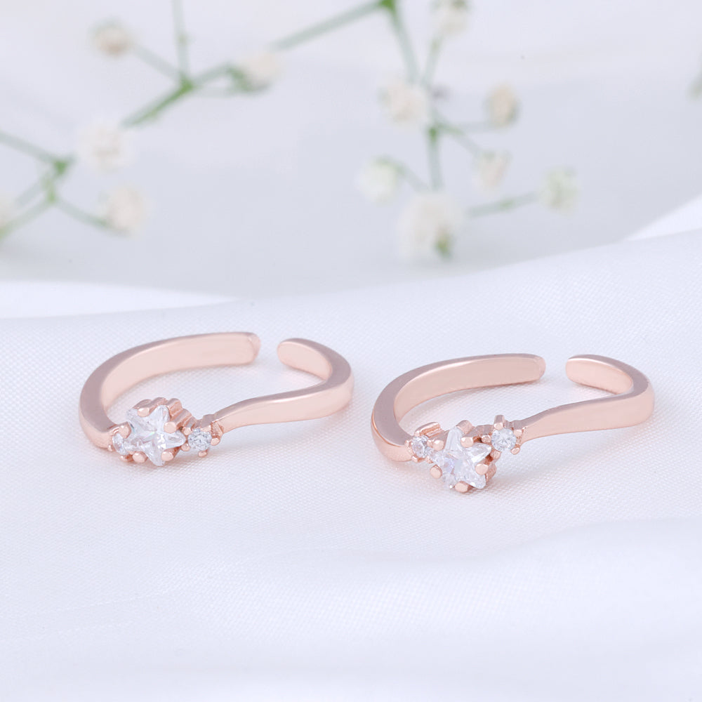 Silver Rose Gold Toe Ring with CZ Stone | Party Wear Jewellery
