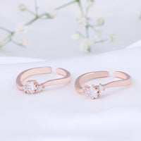 Silver Rose Gold Toe Ring with CZ Stone | Party Wear Jewellery
