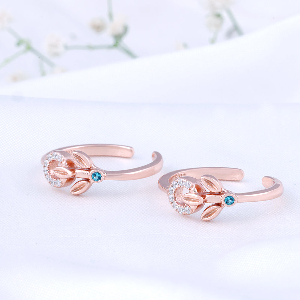 Silver Rose Gold Toe Ring with CZ Stone | Premium Jewellery
