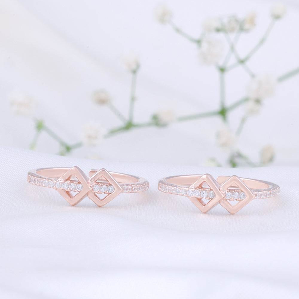 Silver  Rose Gold Toe Ring with CZ Stone | Smooth Finish Jewellery