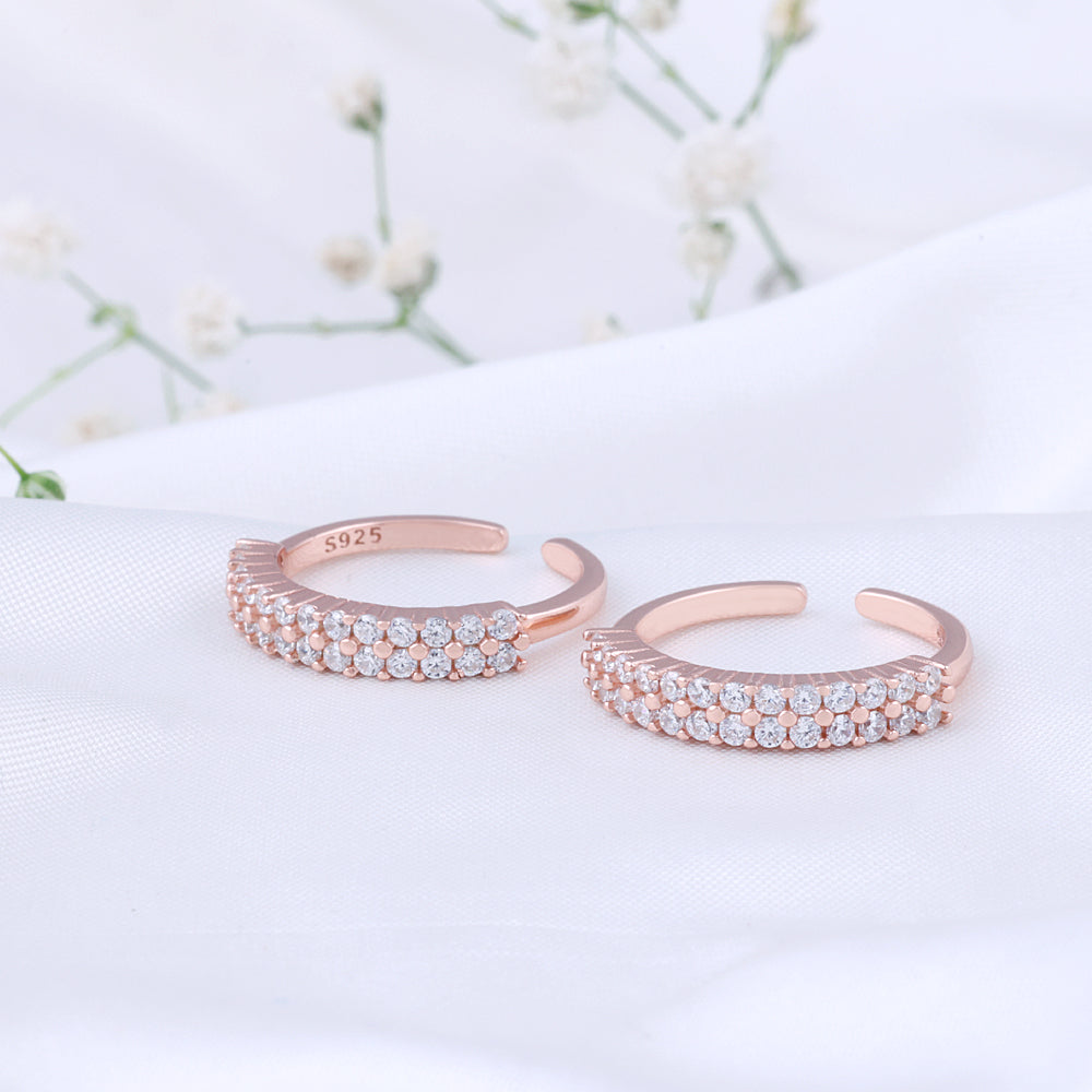 Silver Rose Gold Toe Ring with CZ Stone | Tradition