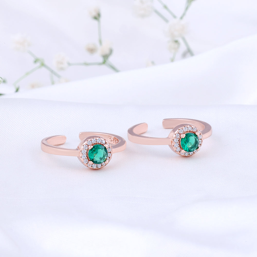 Silver Rose Gold Toe Ring with CZ Stone | Traditional Jewellery