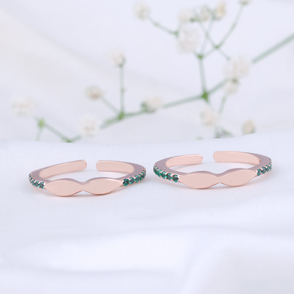 Silver Rose Gold Toe Ring with CZ Stone | Trendy Jewellery