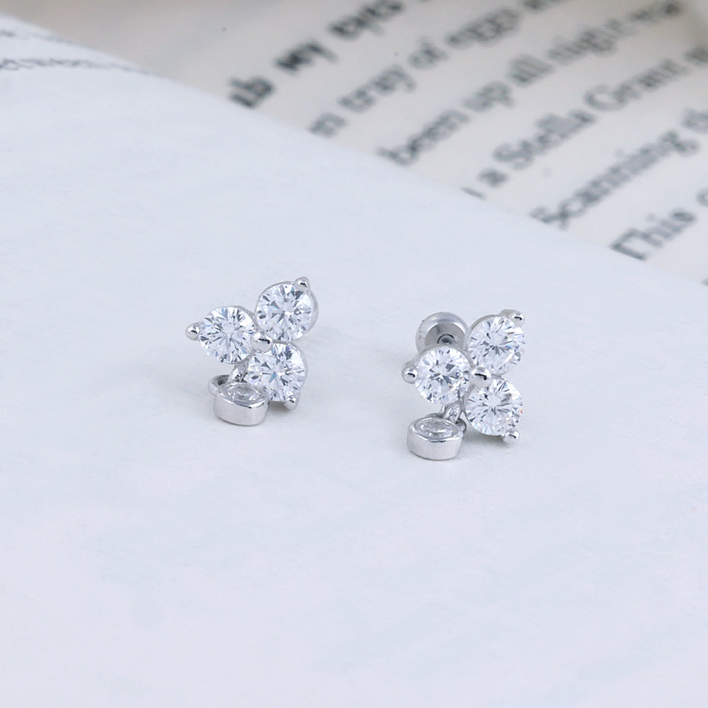Silver Second Stud Earrings — Stone Studded Collection
