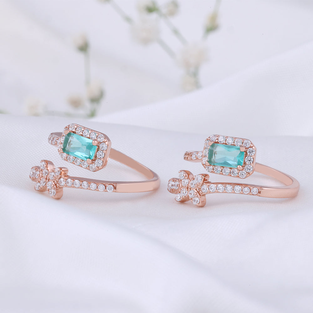 Silver rose Gold Toe Ring with CZ Stone | Elegant Jewellery