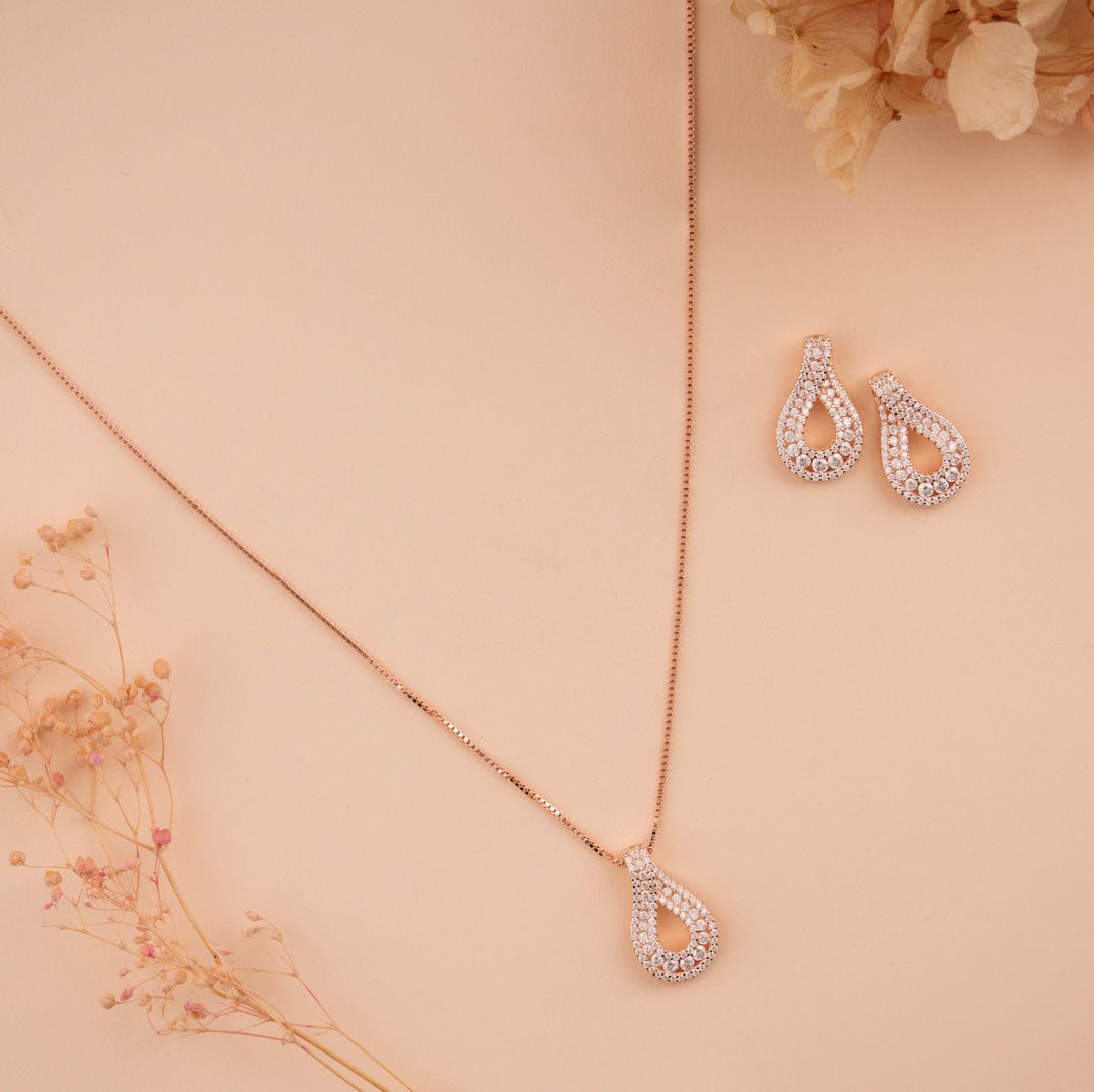 Simple Silver Rose Gold Chain Pendant Set Jewellery| Party Wear