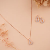 Simple Silver Rose Gold Chain Pendant Set Jewellery| Party Wear