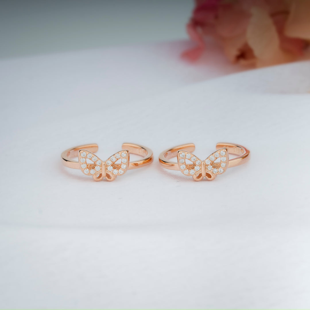 Smooth Finish CZ Stone Silver Rose Gold Toe Ring for Women/Party Wear                                                               