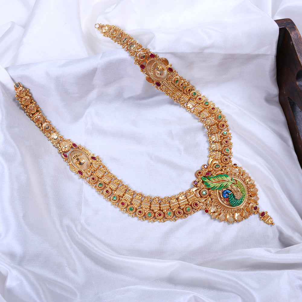 South Indian Gold Plated Paper Casting Haram Design