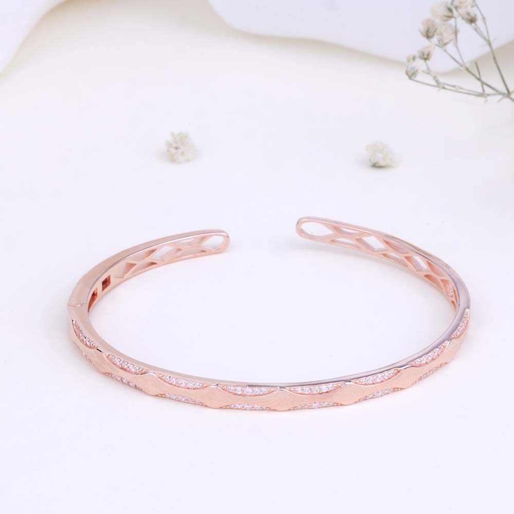 Sparkling CZ Rose Gold Kada Bracelet for Women|Office Wear