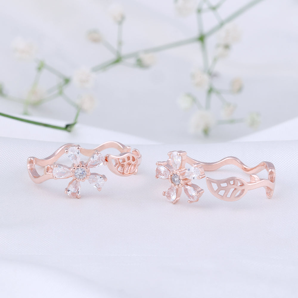 Stylish CZ Silver Rose Gold Toe Ring | Party Wear