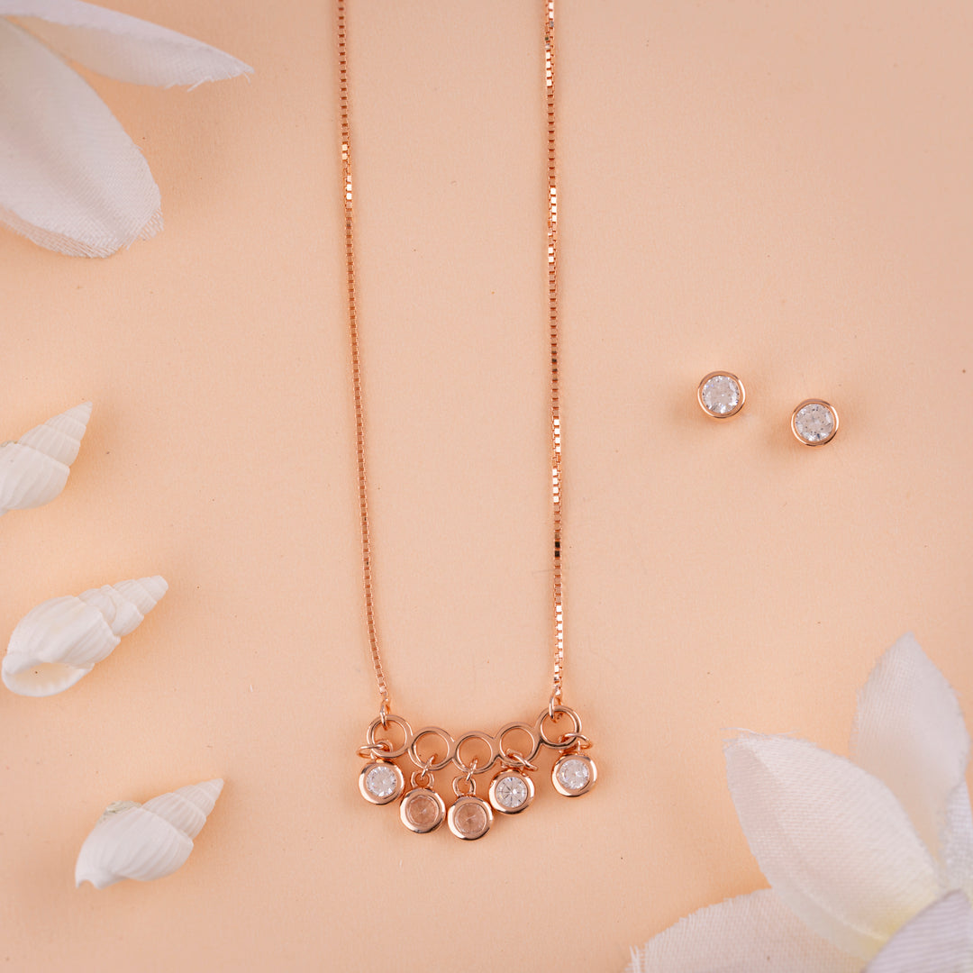 Stylish Italian Rose Gold Chain Pendant Set
