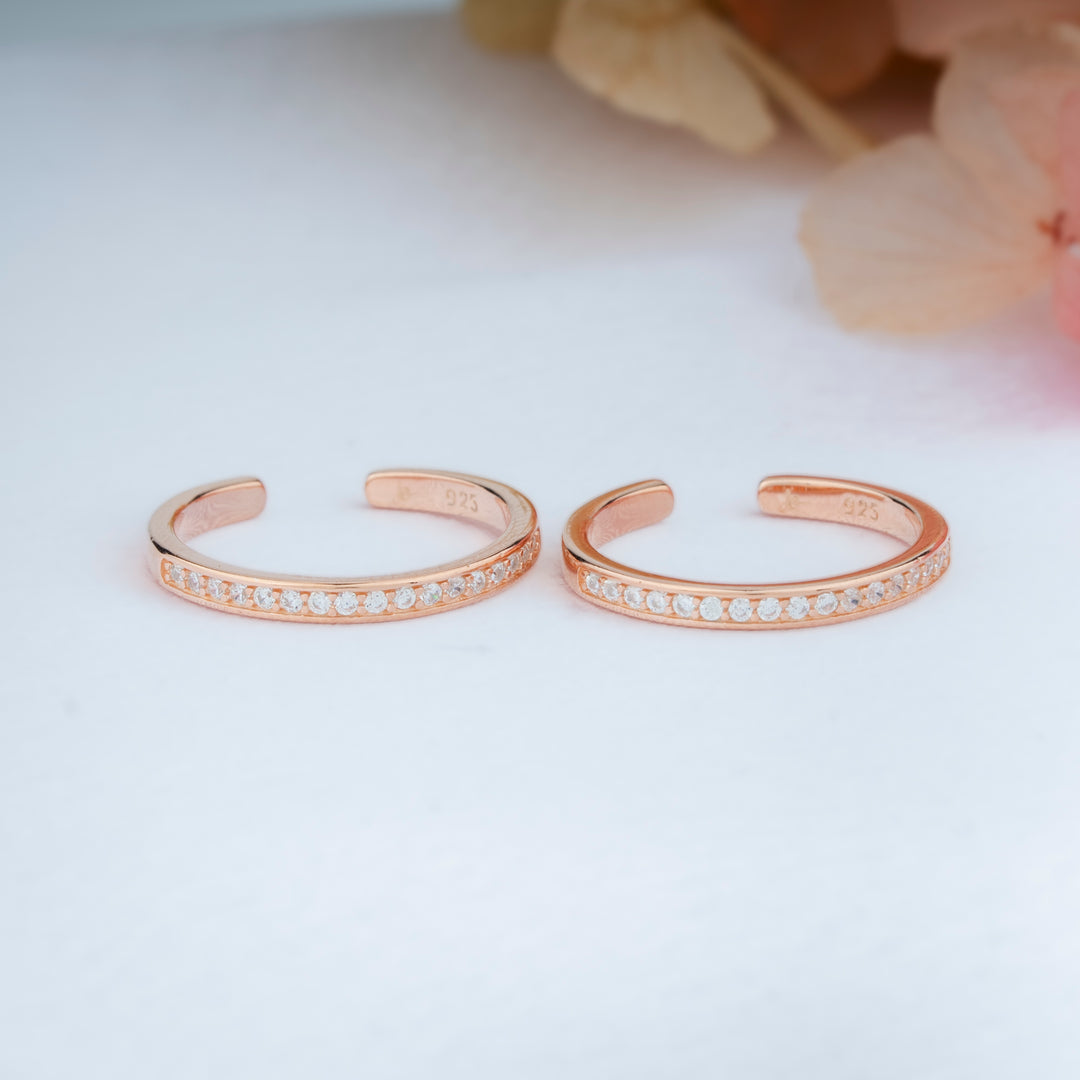 Traditional CZ Stone Silver Rose Gold Toe Ring for Women/Daily Wear