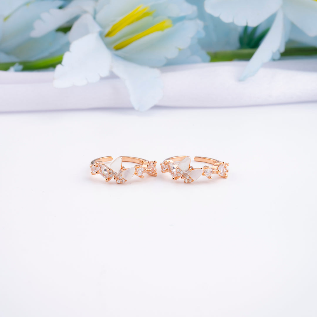 Traditional Silver Rose Gold CZ,MOP Toe Ring
