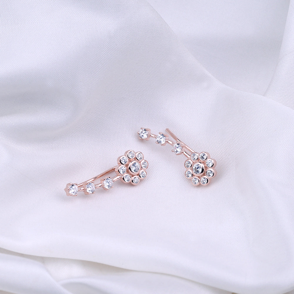 Trendy Rose Gold CZ Cuff Earrings Daily Wear Design