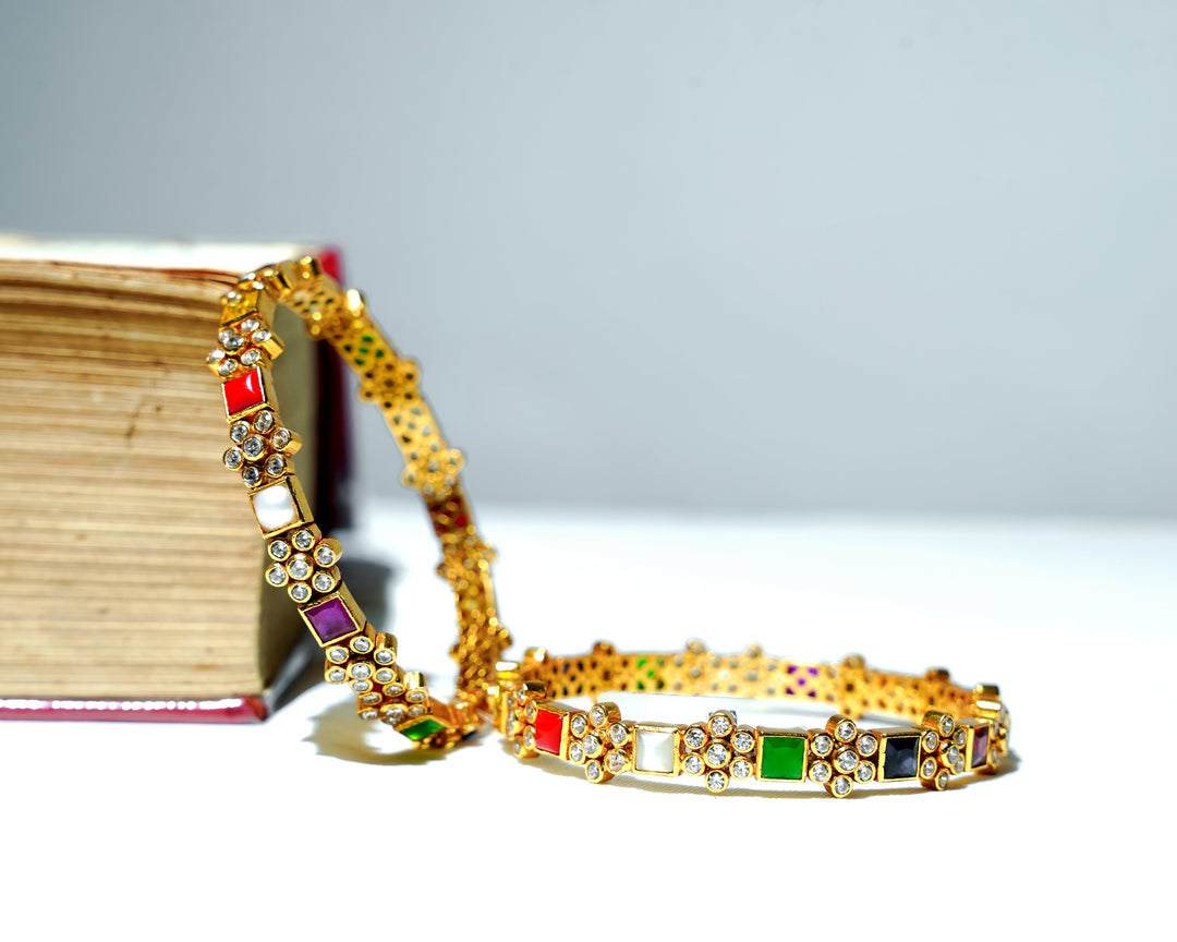 Gold Plated Navarathna Bangle Design for Women
