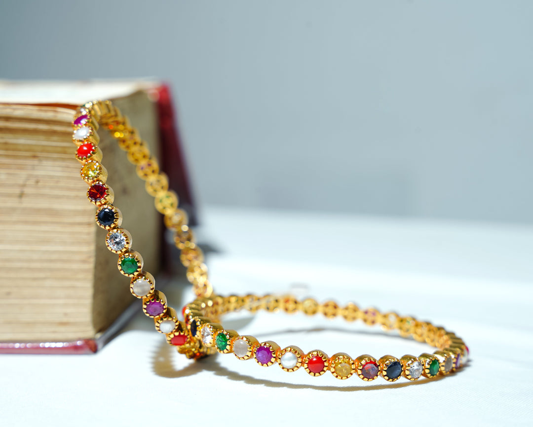 Gold Plated Navarathna Bangle for Women| Traditional Wear